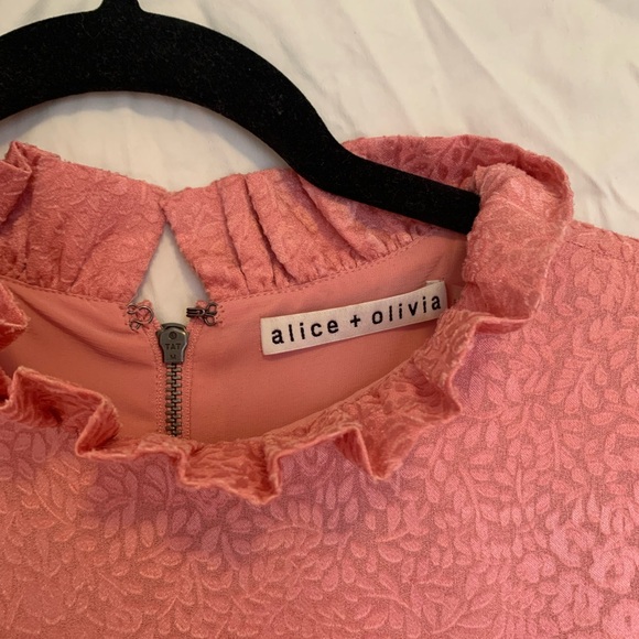 Alice + Olivia Mina Puff Sleeve Ruffle Mini Dress with Bow - Picture 4 of 13